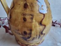 Redware Jug with Red Slip Squiggles & Dots Decoration