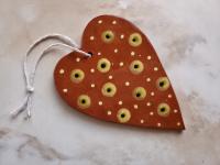 Redware Heart Ornament with Slip Decoration