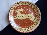 Redware 11 inch Plate with Leaping Hare Sgraffito Motif