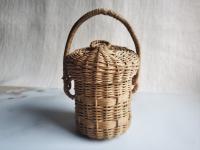 Vintage Set of 4 Hand-Woven Rattan Baskets with Lids and Handles - Miniature Nesting Collection