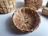 Vintage Set of 4 Hand-Woven Rattan Baskets with Lids and Handles - Miniature Nesting Collection