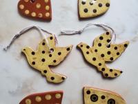Redware Dove Ornaments with Black Polka Dots