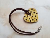 Redware Mini Heart Necklace with Black & Green Slip Dots