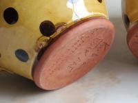 Redware Jar with Rope Handles and Black Polka Dots