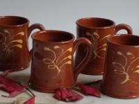 Custom Order Pied Potter Hamelin Redware 12 oz. Mug, Feather Motif