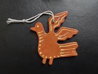 Redware Primitive Bird Ornament with Yellow Slip Decoration