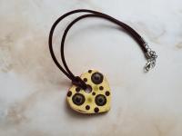 Redware Mini Heart Necklace with Green and Black Polka Dots
