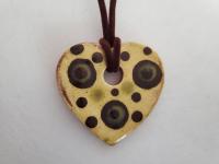 Redware Mini Heart Necklace with Green and Black Polka Dots