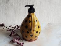 Redware Soap or Lotion Dispenser jug (a) with Black Dots