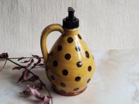 Redware Soap Dispenser with Black Dots