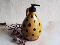 Redware Soap or Lotion Dispenser jug (a) with Black Dots