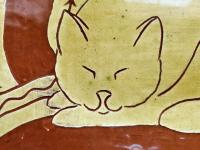 Custom Order Kulina Folk Art Redware Platter with Sleeping Cat Motif