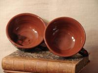 Redware Cups (2) with Rope Handles and Black Glaze