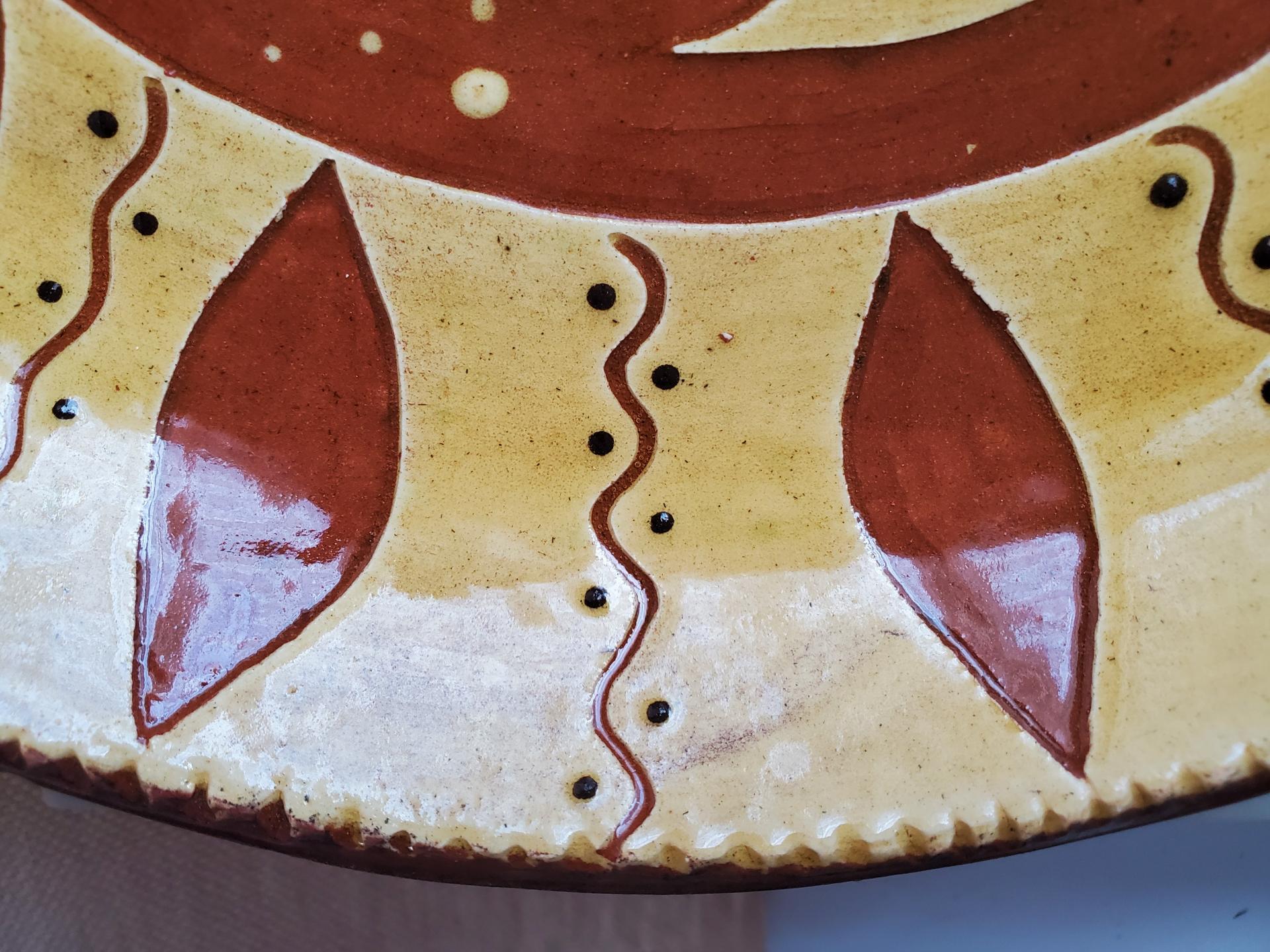 Redware 11 in. Plate with a Man in the Moon Sgraffito Motif