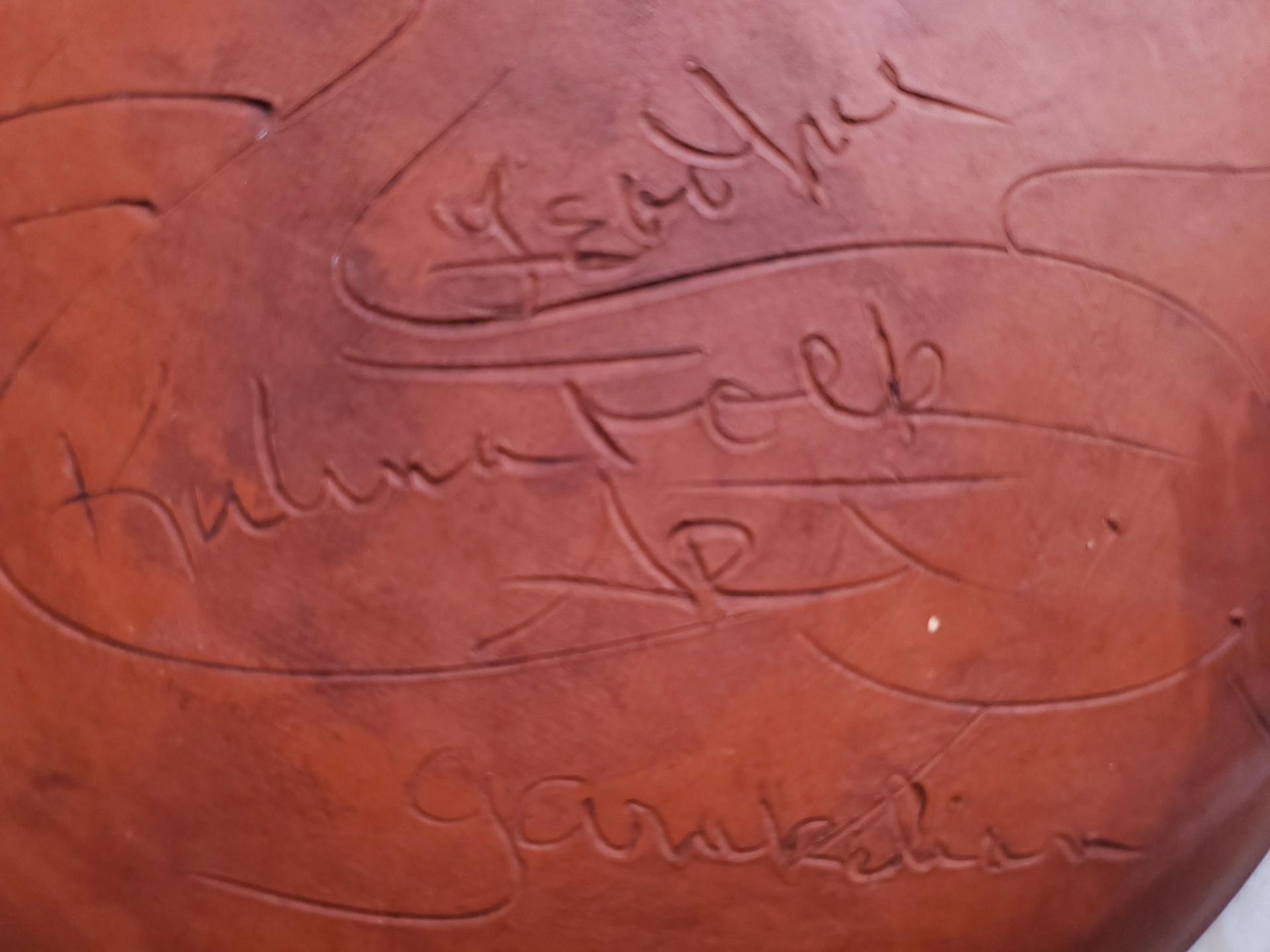 Redware 11 in. Plate with a Man in the Moon Sgraffito Motif