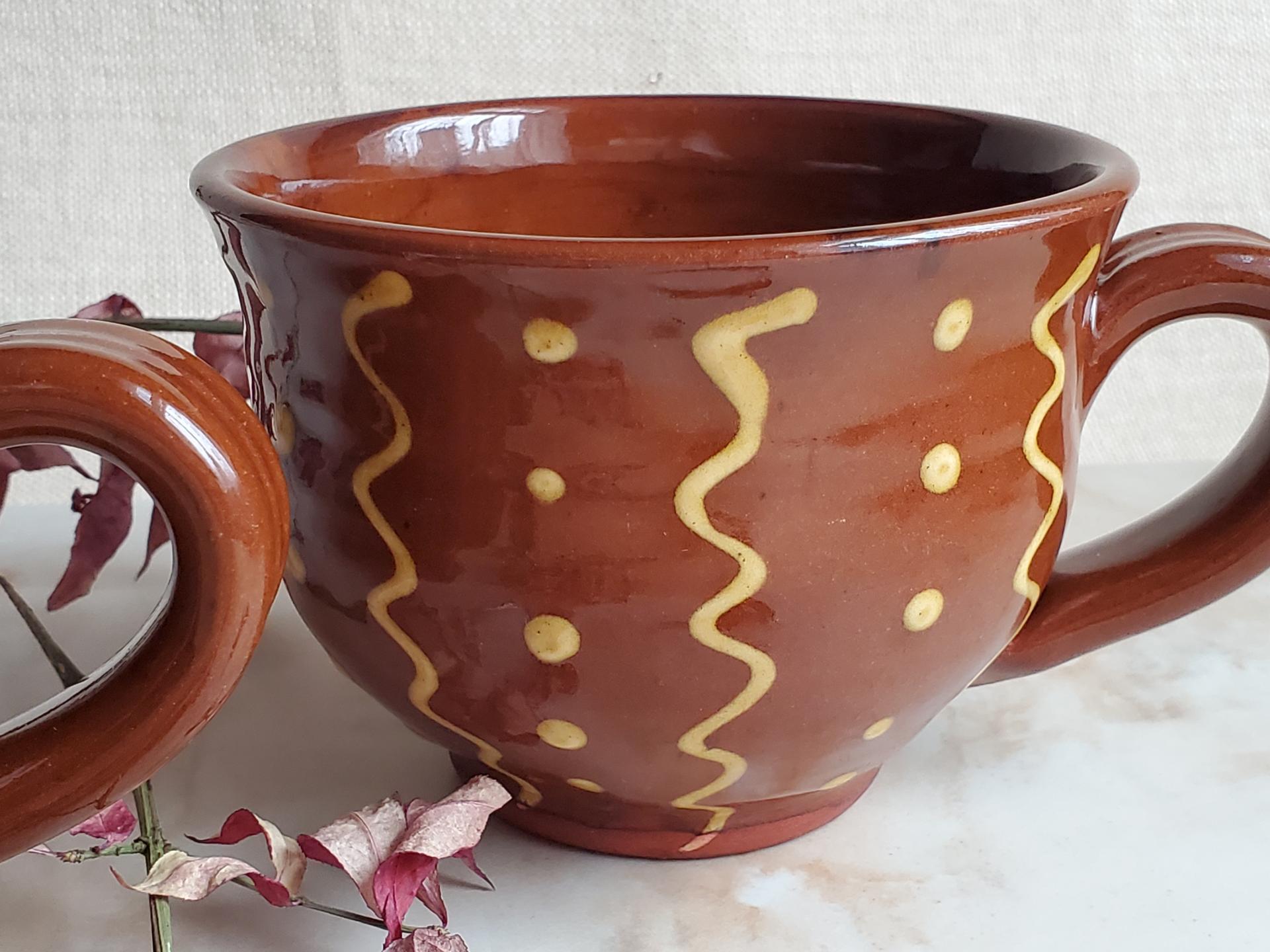 Redware Soup, Chowder, Cereal, Chili Bowls with Squiggles and Dots Decoration