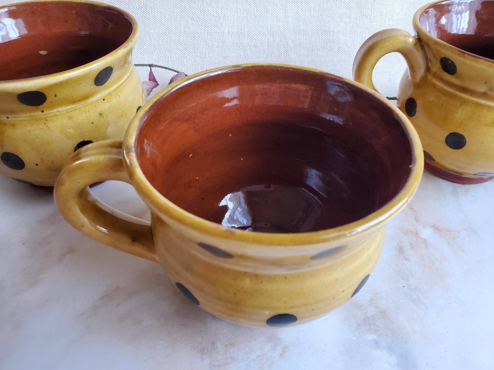 Redware Cup with Black Dots Decoration