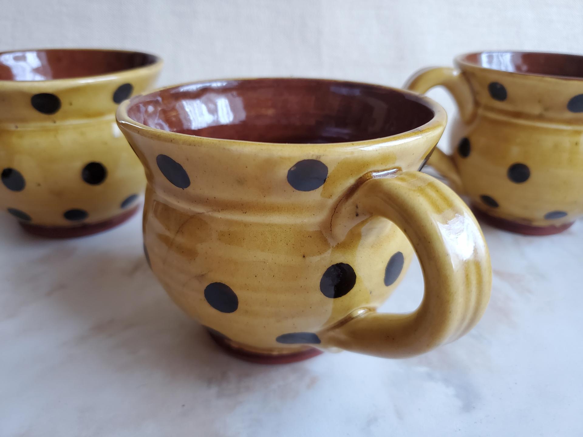 Redware Cup with Black Dots Decoration