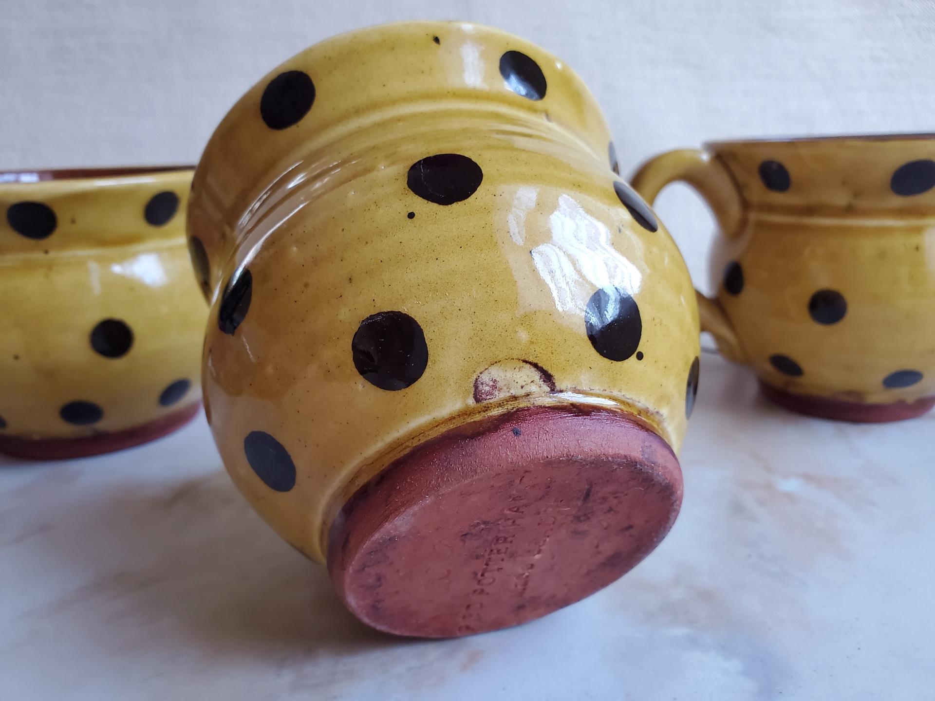 Redware Cup with Black Dots Decoration