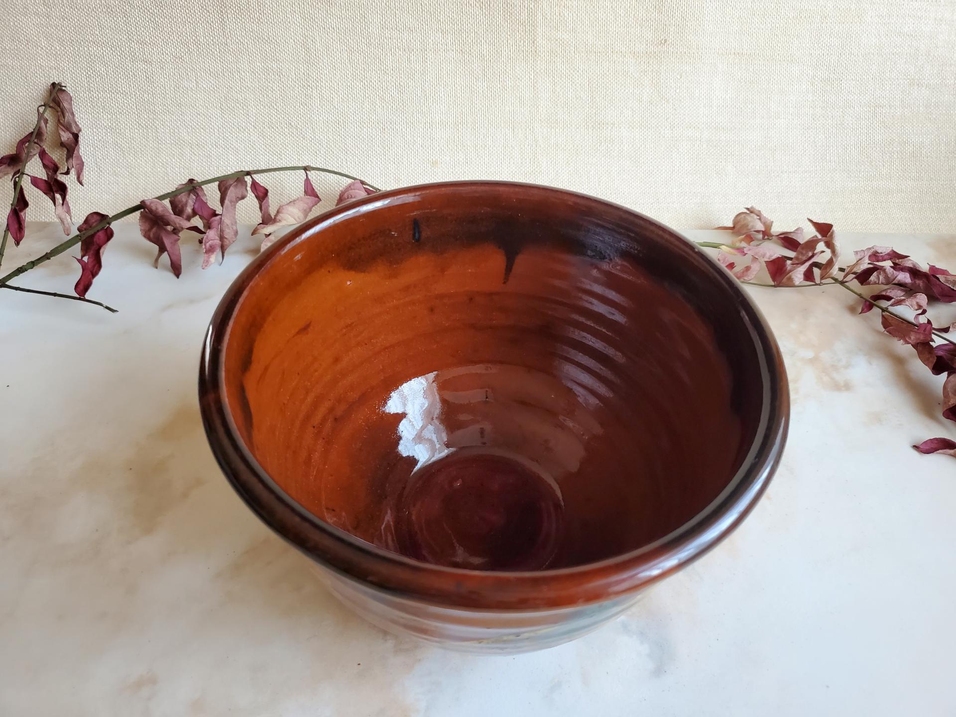 Redware 6 in Bowl with Spangles and Daubs Decoration