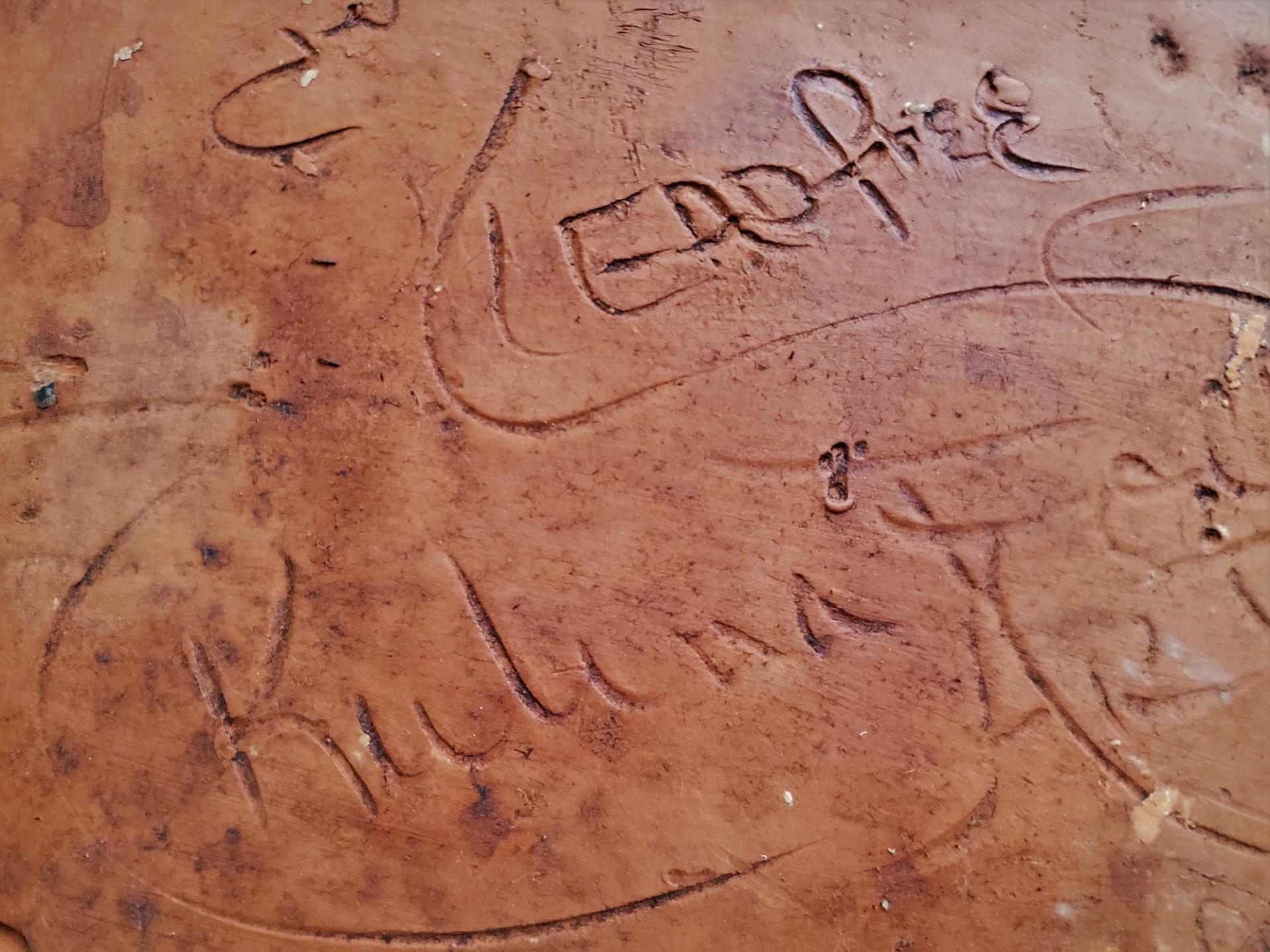 Redware Platter with Heart, Tulips and Leaves Sgraffito Decoration