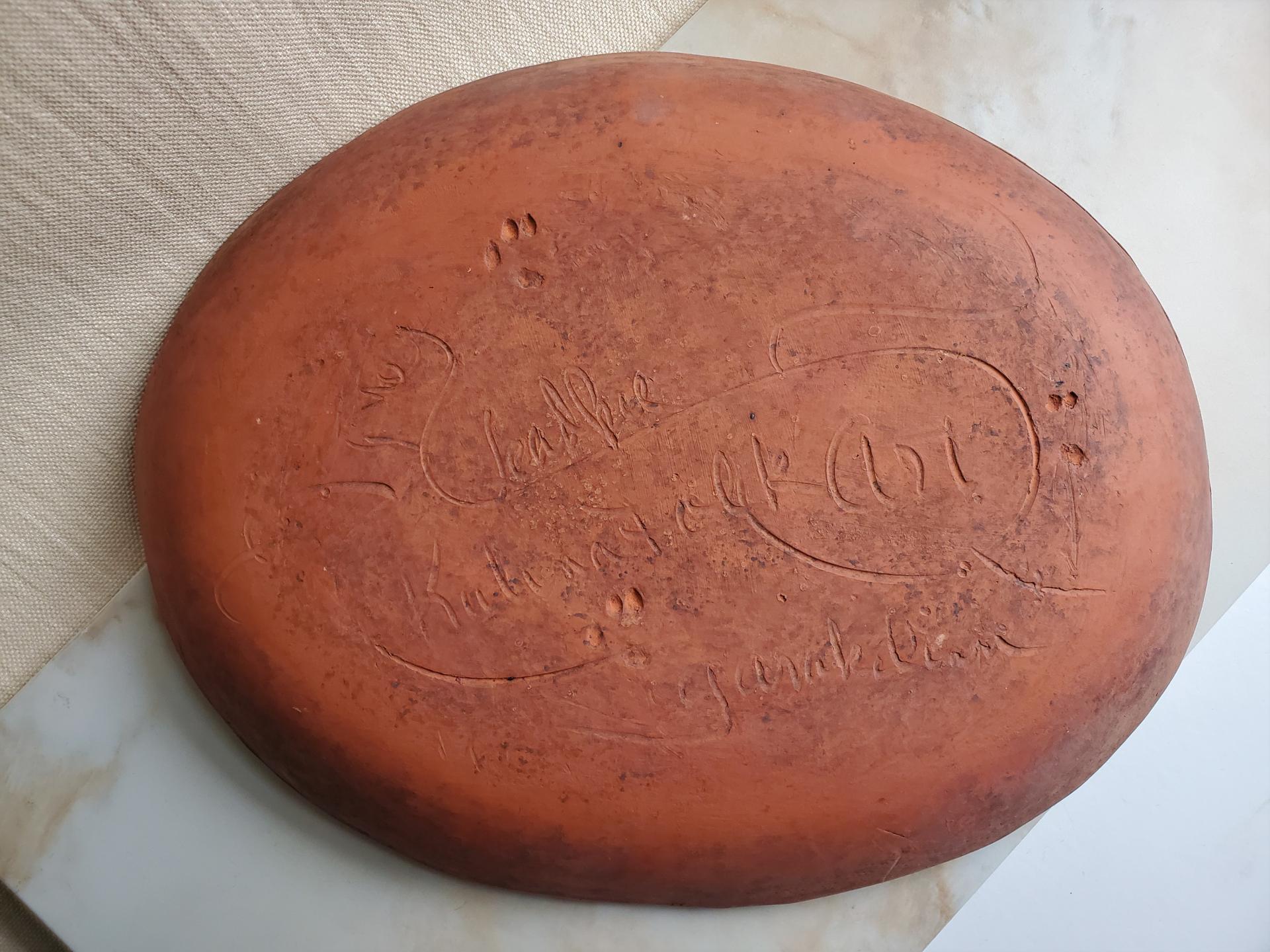 Redware Oval Platter with Leaping Hare Motif