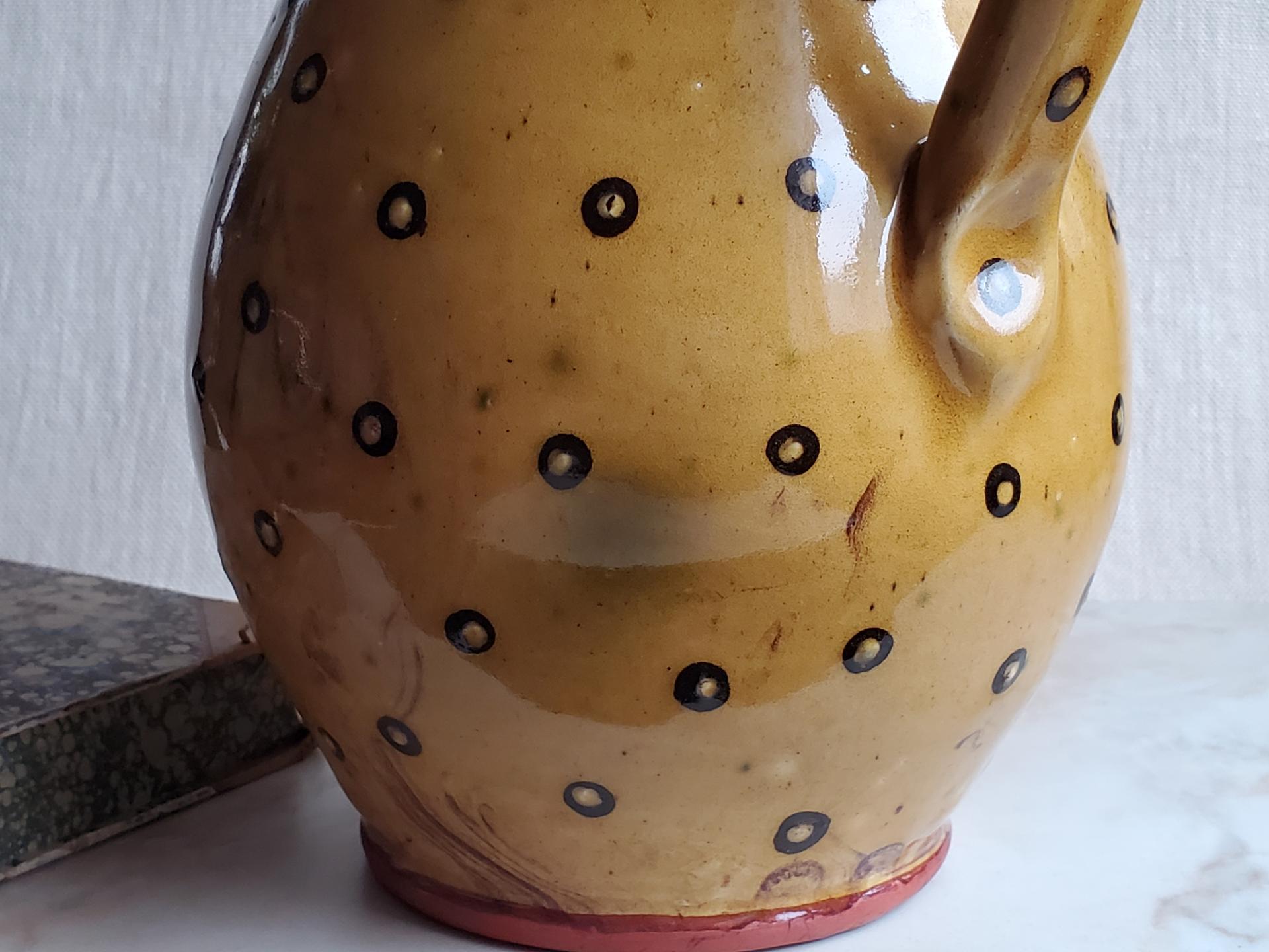 Redware Pitcher, Angel with Wings Sgraffito Motif