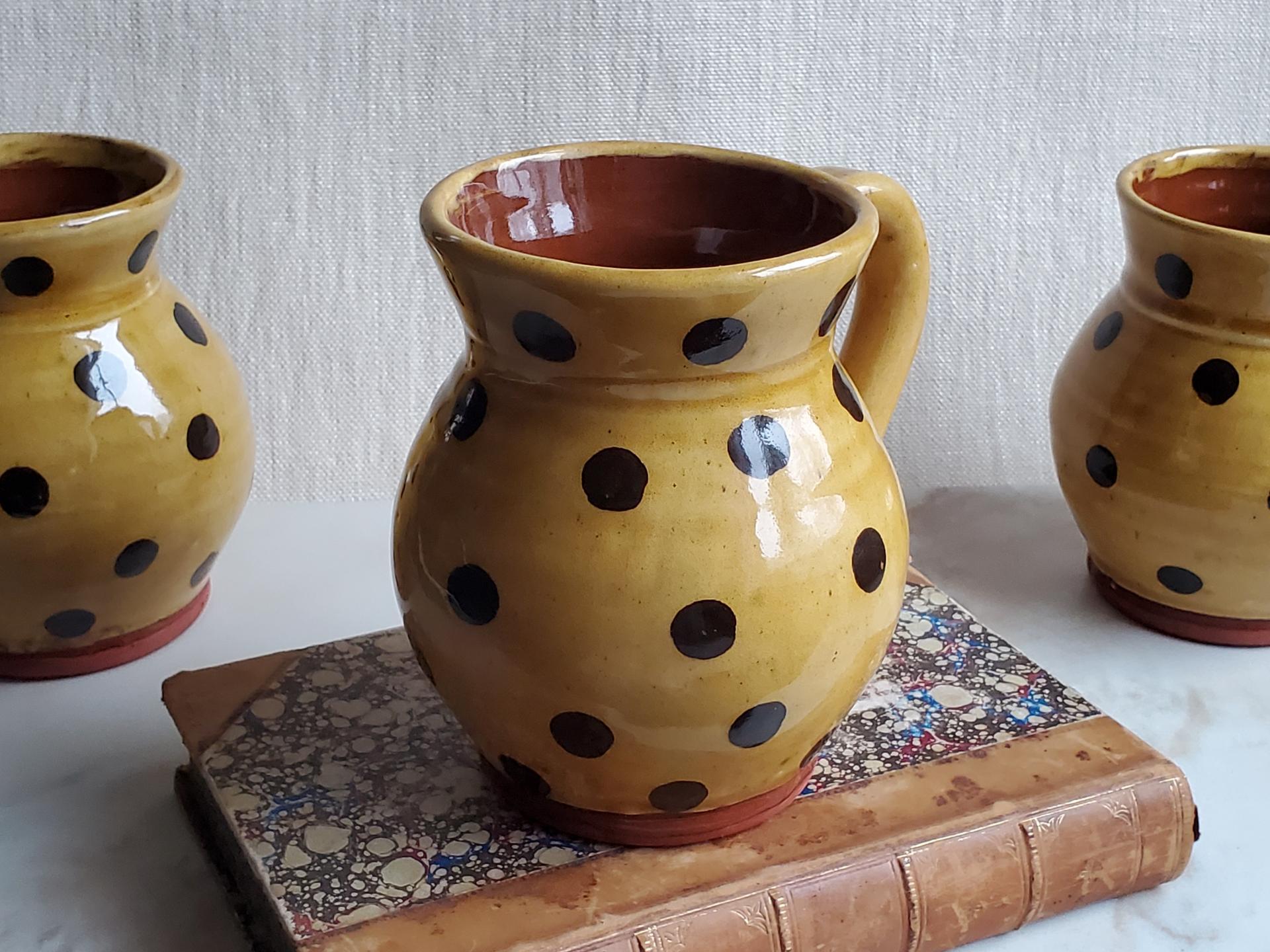 Redware Mug with Black Polka Dots