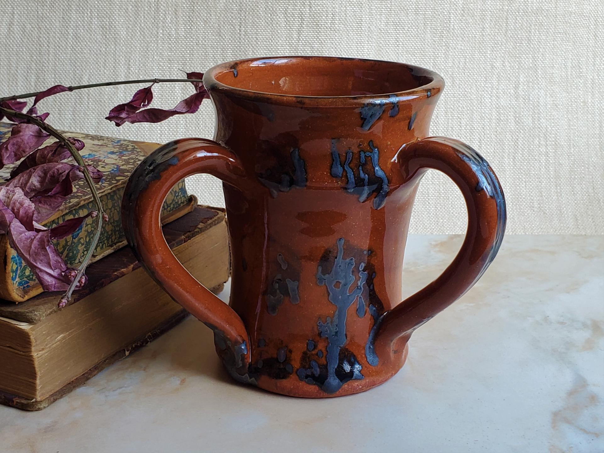 Redware Tyg with Gray Accents