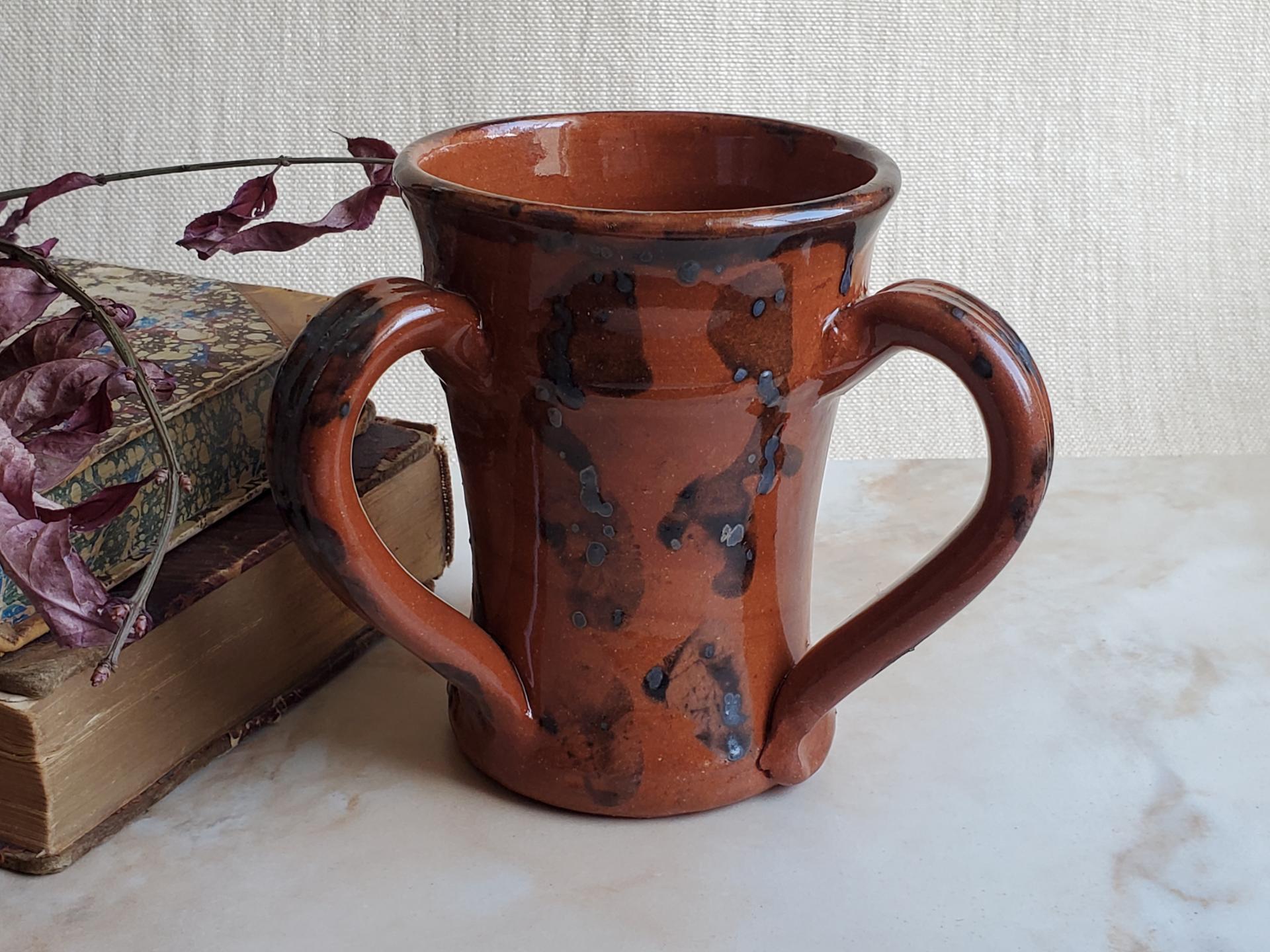 Redware Tyg with Gray Accents