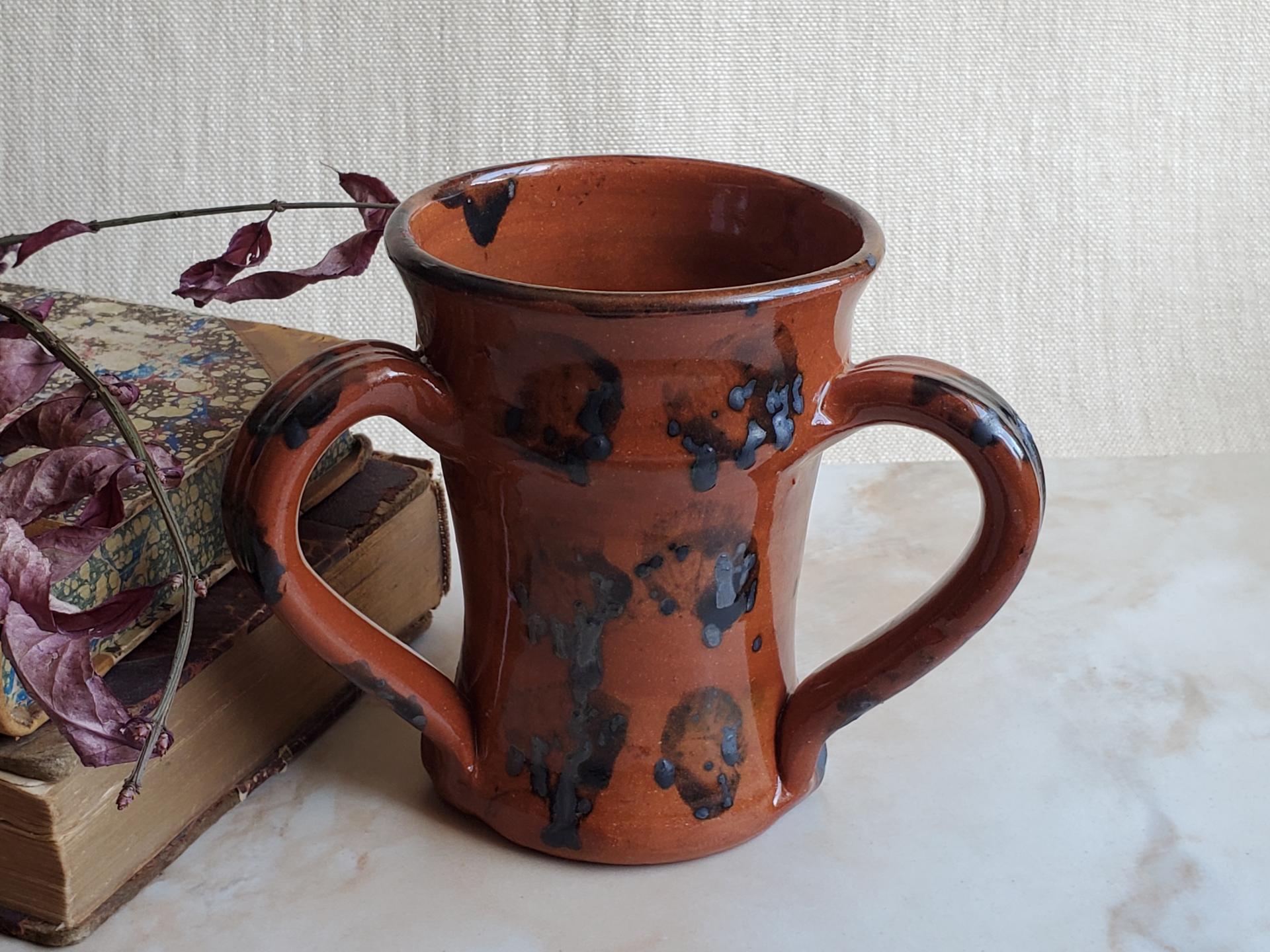 Redware Tyg with Gray Accents