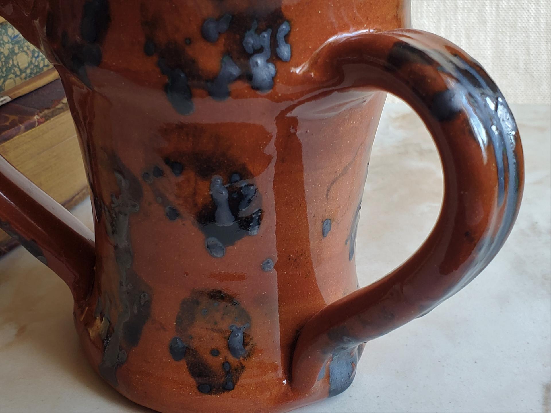 Redware Tyg with Gray Accents