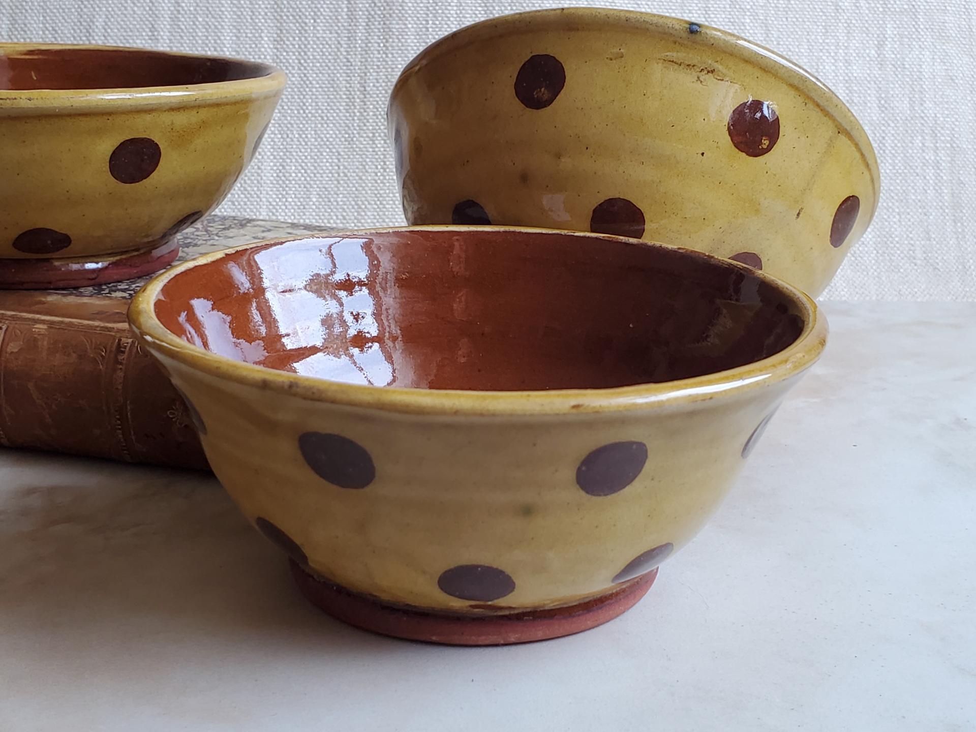 Redware 5 inch Bowl with Brown Polka Dots
