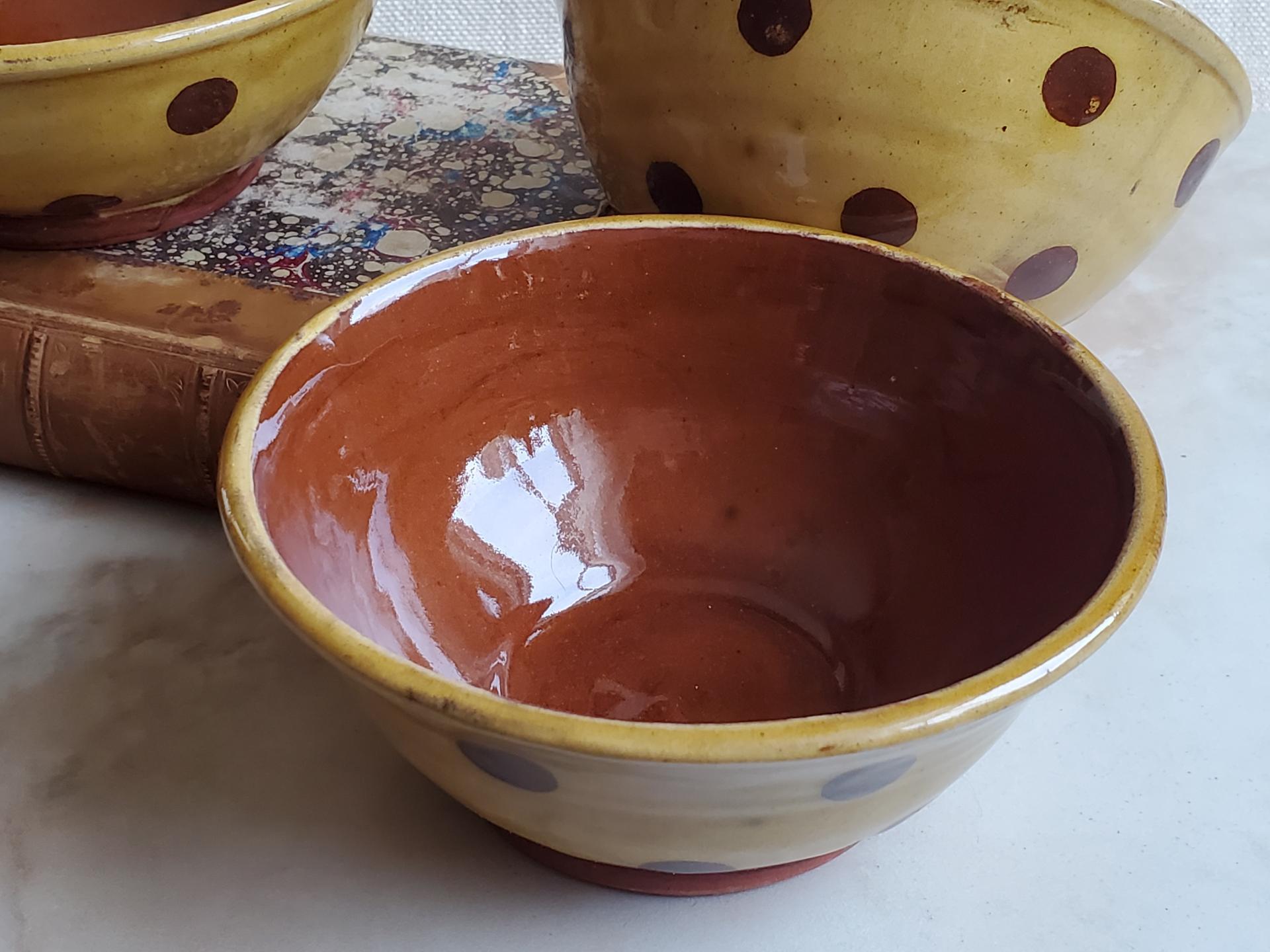Redware 5 inch Bowl with Brown Polka Dots