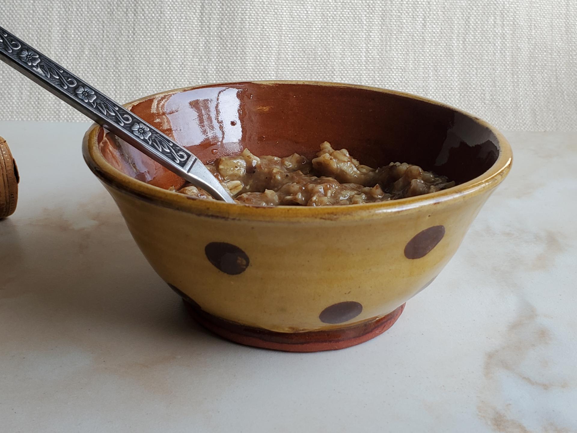Redware 5 inch Bowl with Brown Polka Dots