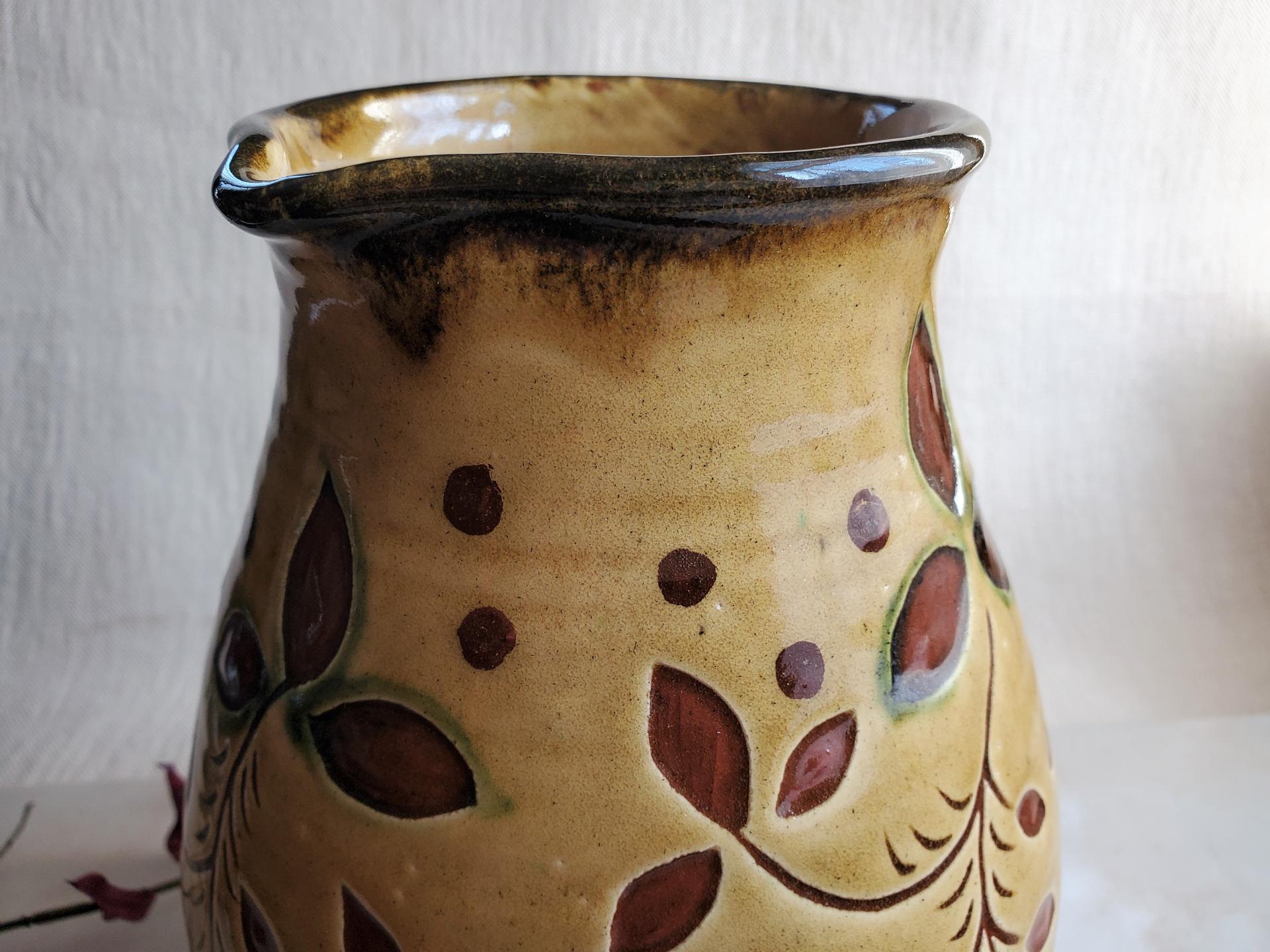 Redware Pitcher, Ivy Leaf Sgraffito Motif