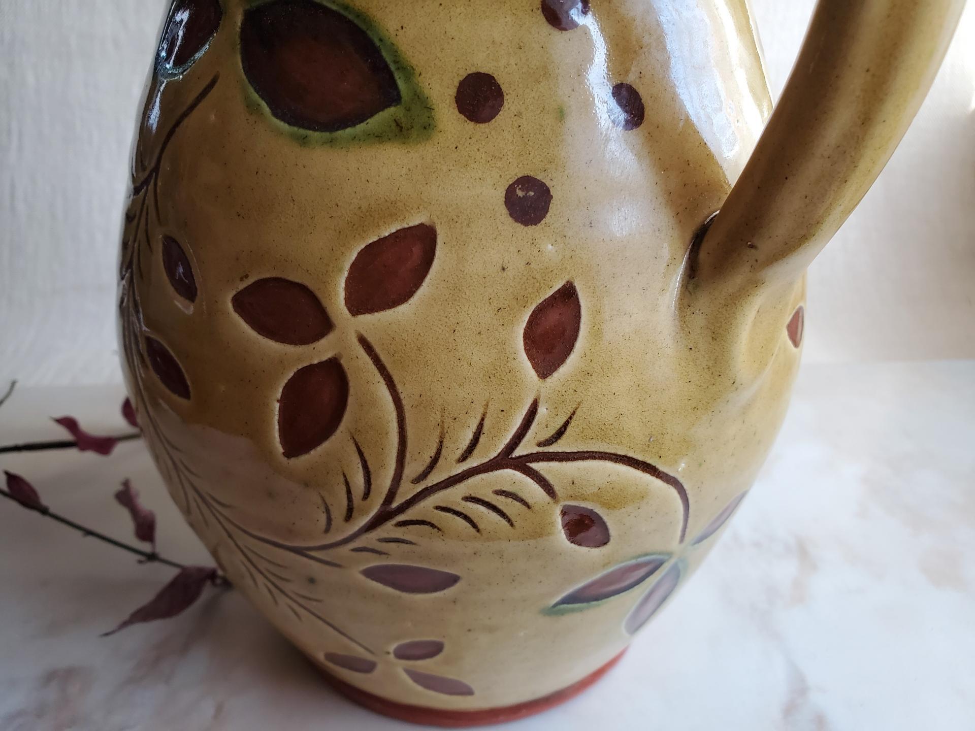 Redware Pitcher, Ivy Leaf Sgraffito Motif