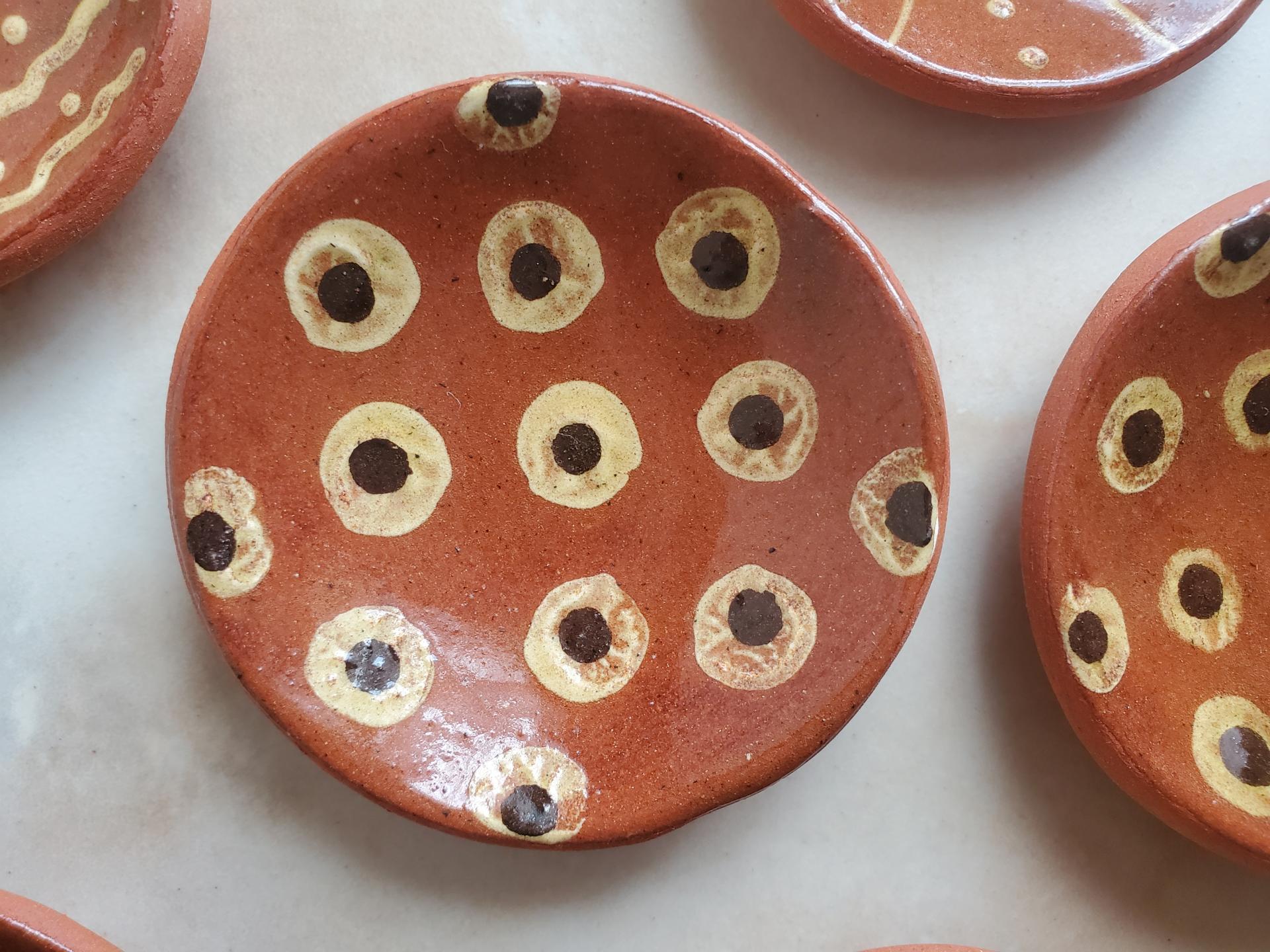 Miniature Redware Plates (4) with Slip Patterns
