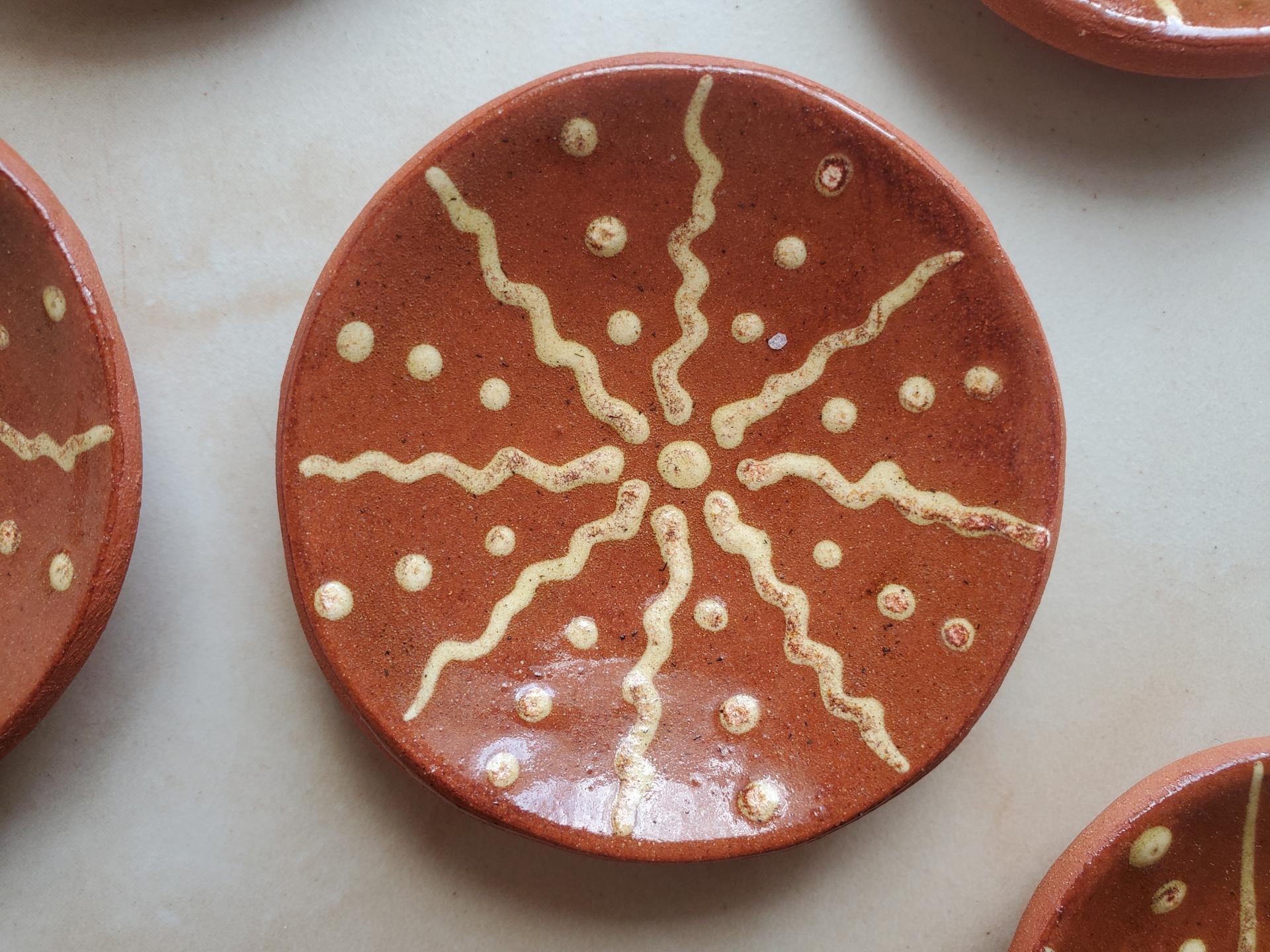Miniature Redware Plates (4) with Slip Patterns