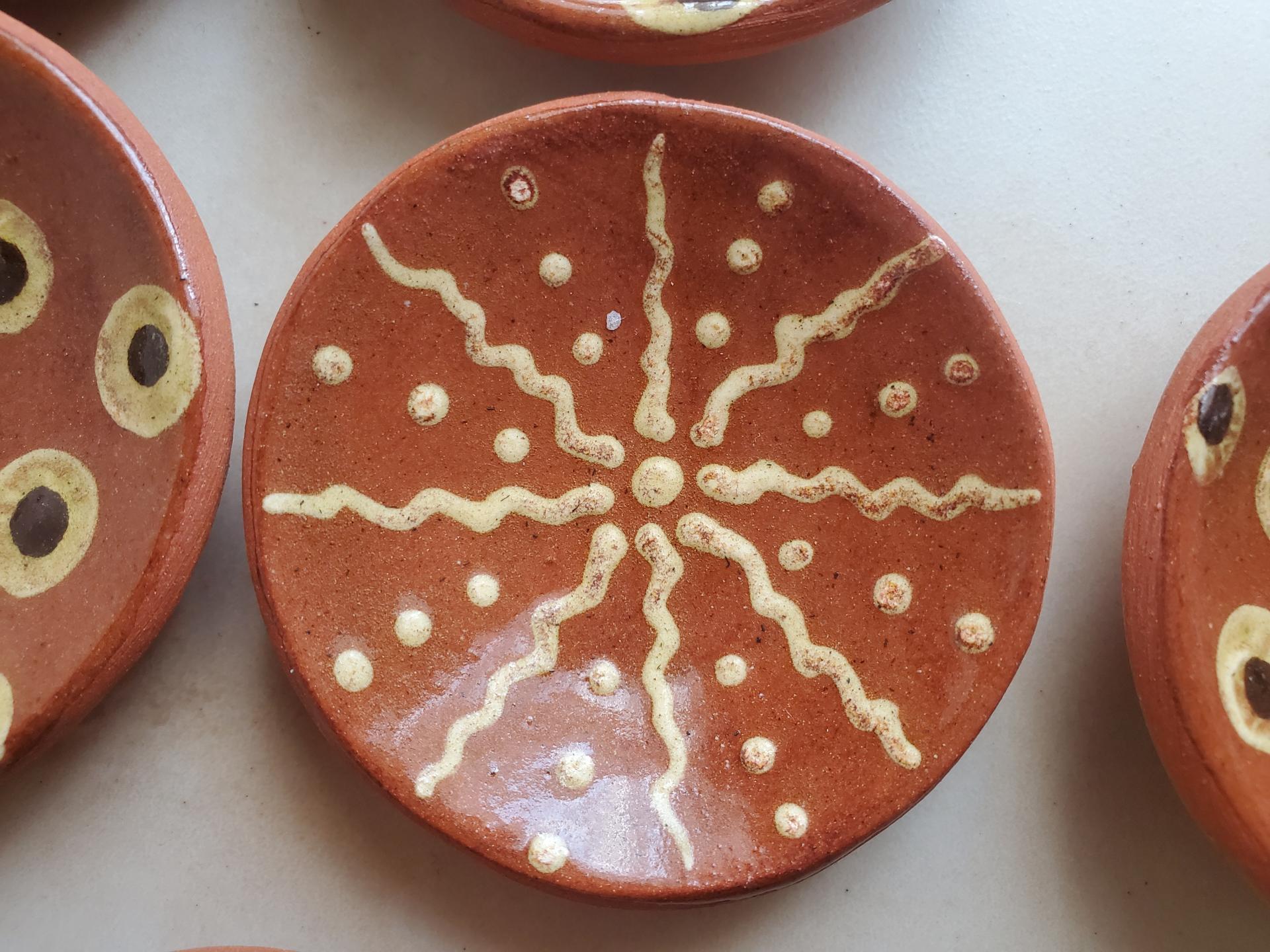 Miniature Redware Plates (4) with Slip Patterns