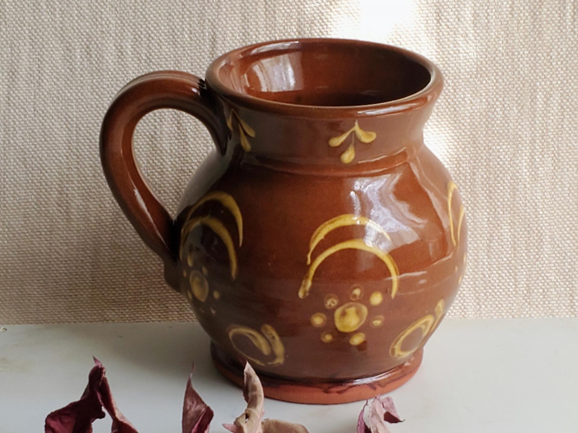 Redware Mug with Slipware Motif