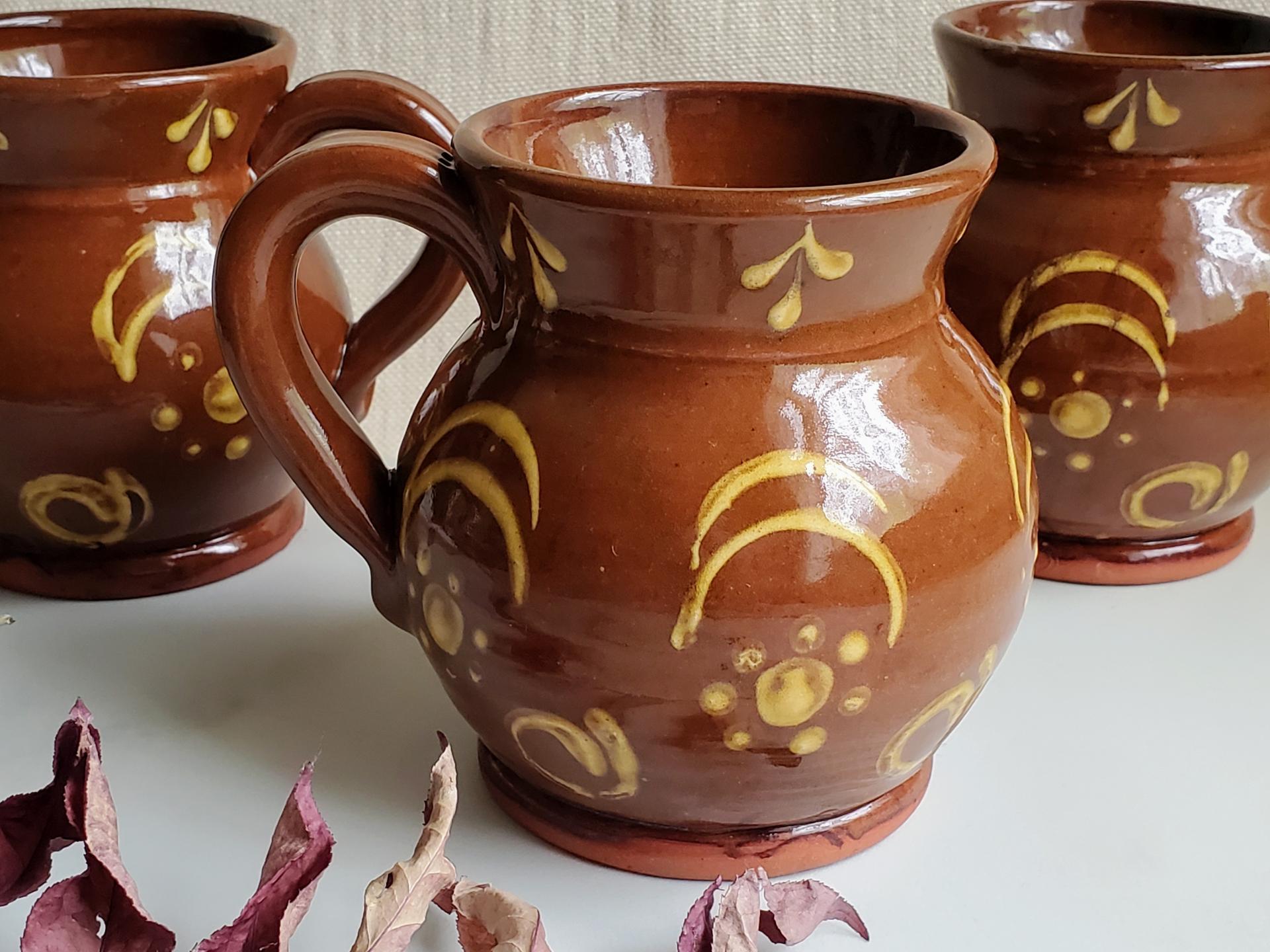 Redware Mug with Slipware Motif