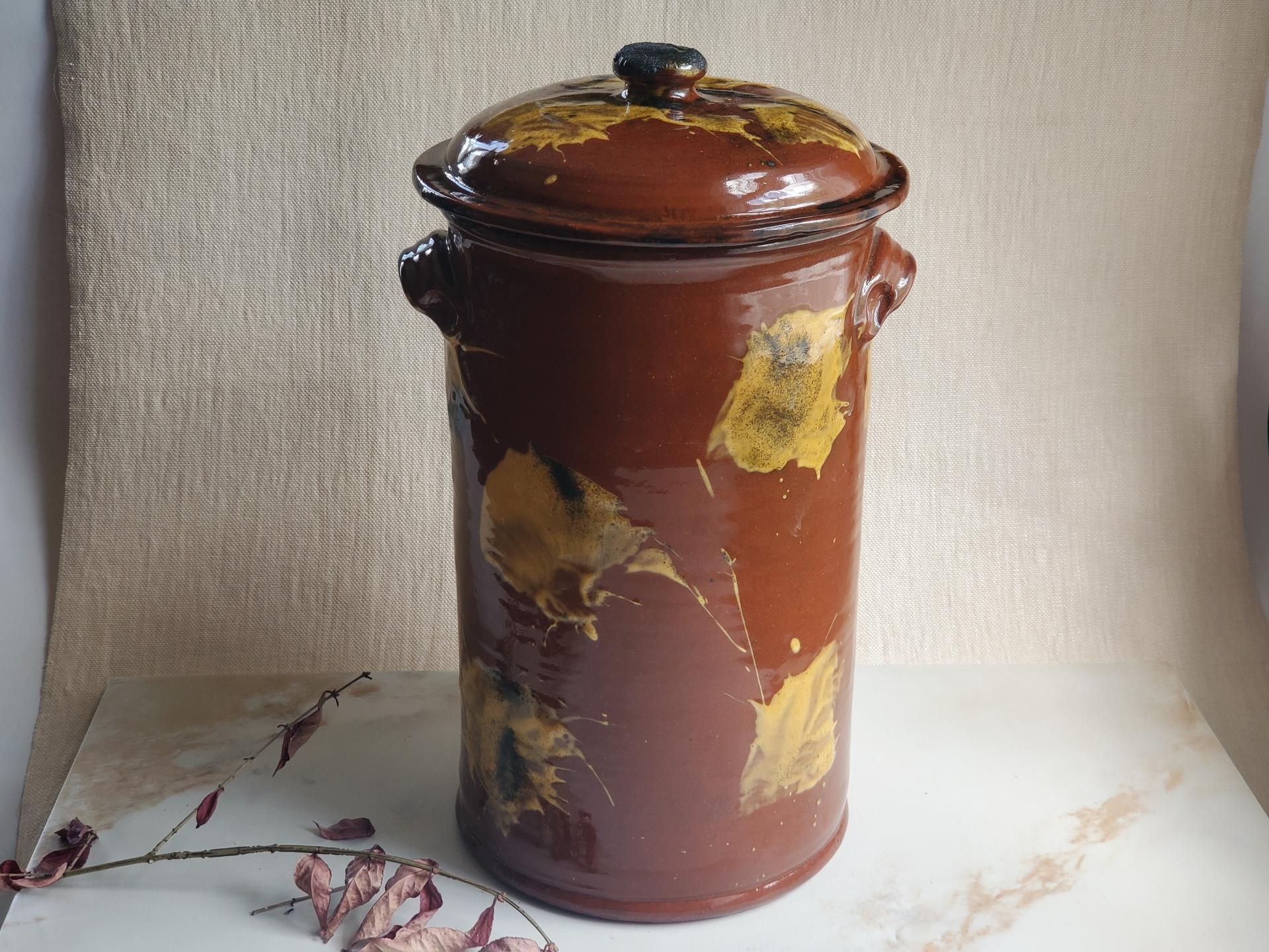 Redware Paper Towel Holder with Spangles and Daubs and Lead Free Glaze