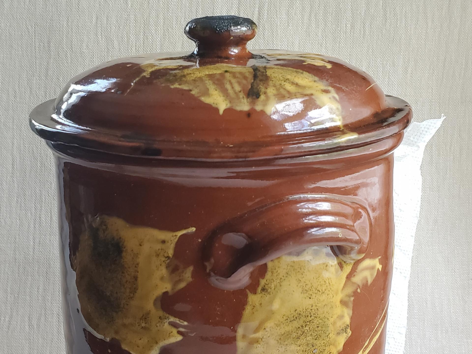 Redware Paper Towel Holder with Spangles and Daubs and Lead Free Glaze