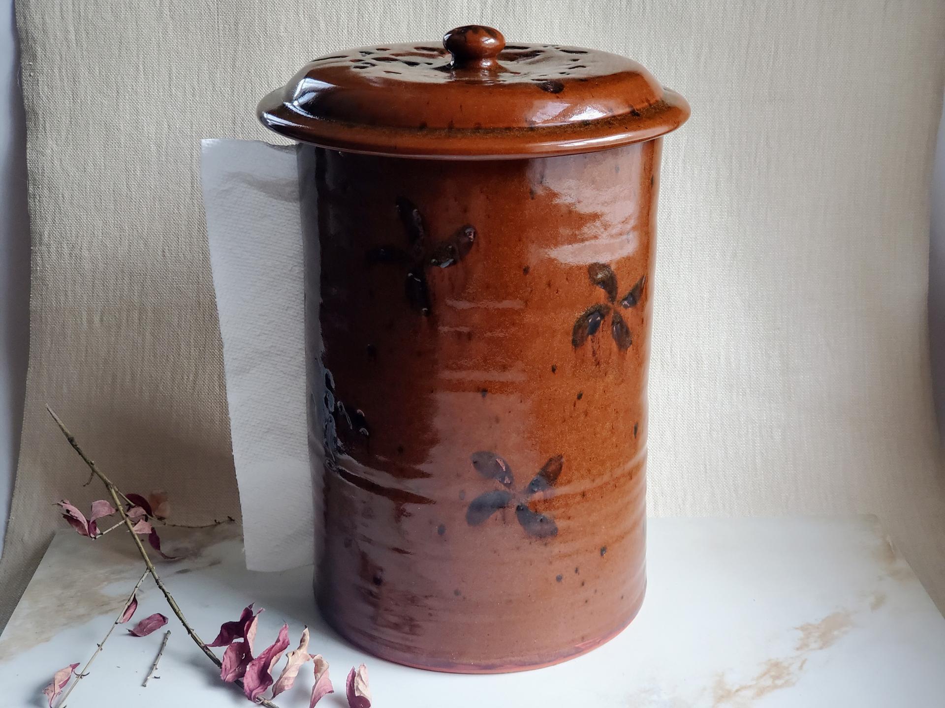 Redware Paper Towel Holder with Black Accents and Lead Free Glaze