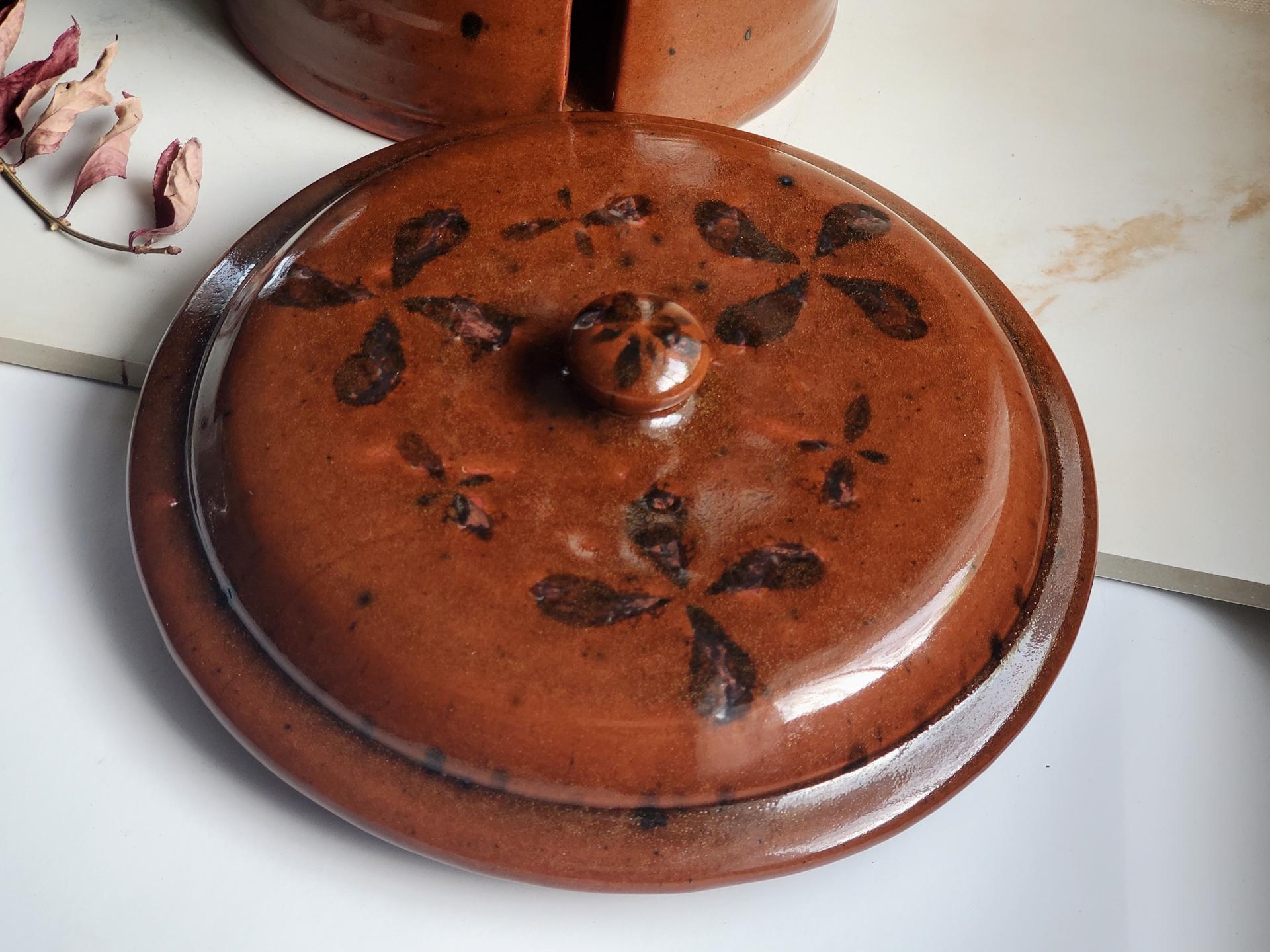 Redware Paper Towel Holder with Black Accents and Lead Free Glaze