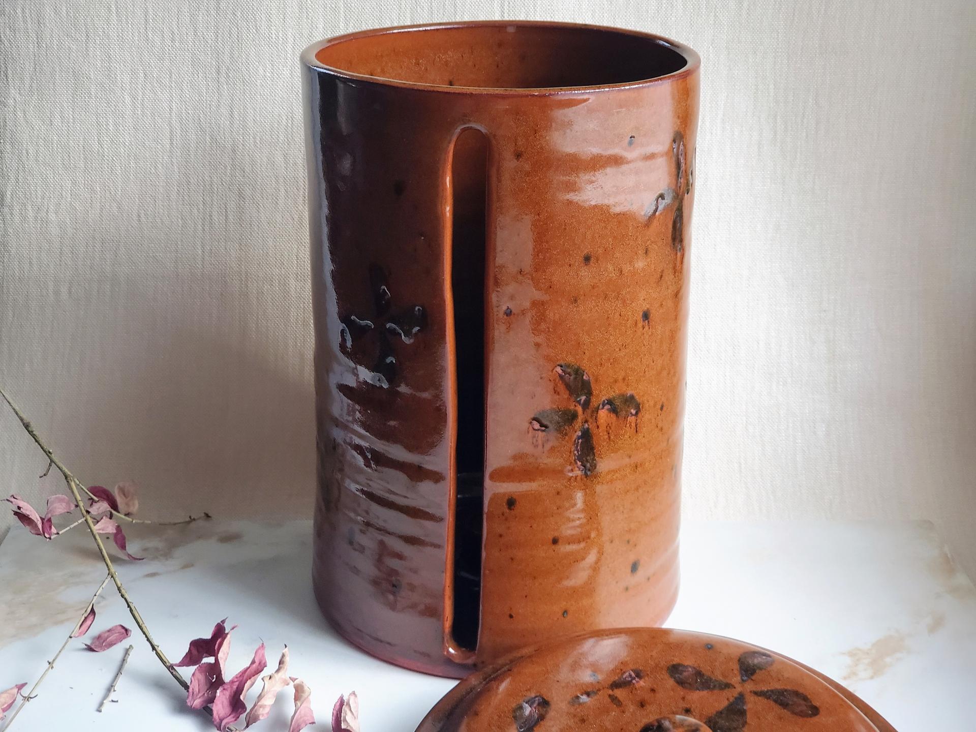 Redware Paper Towel Holder with Black Accents and Lead Free Glaze