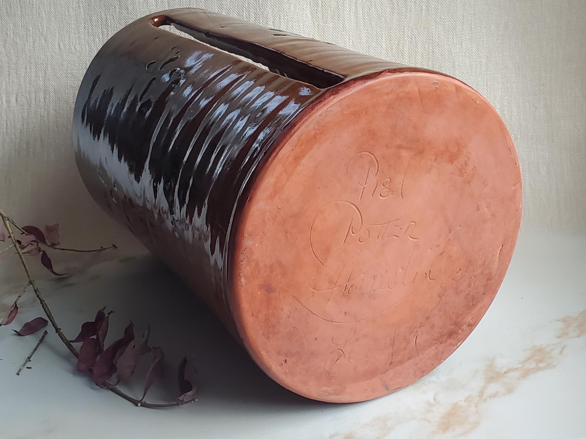 Redware Paper Towel Holder with Black Accents and Lead Free Glaze