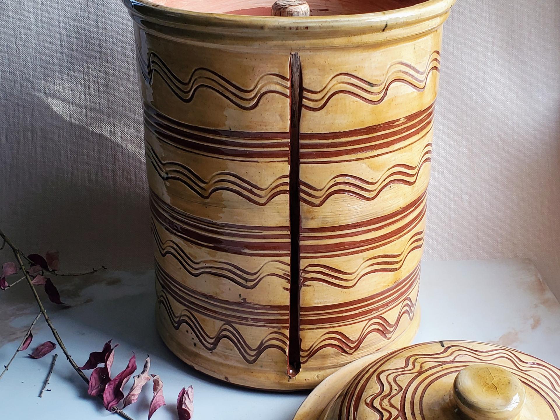 Large Redware Paper Towel Holder with Sgraffito Pattern