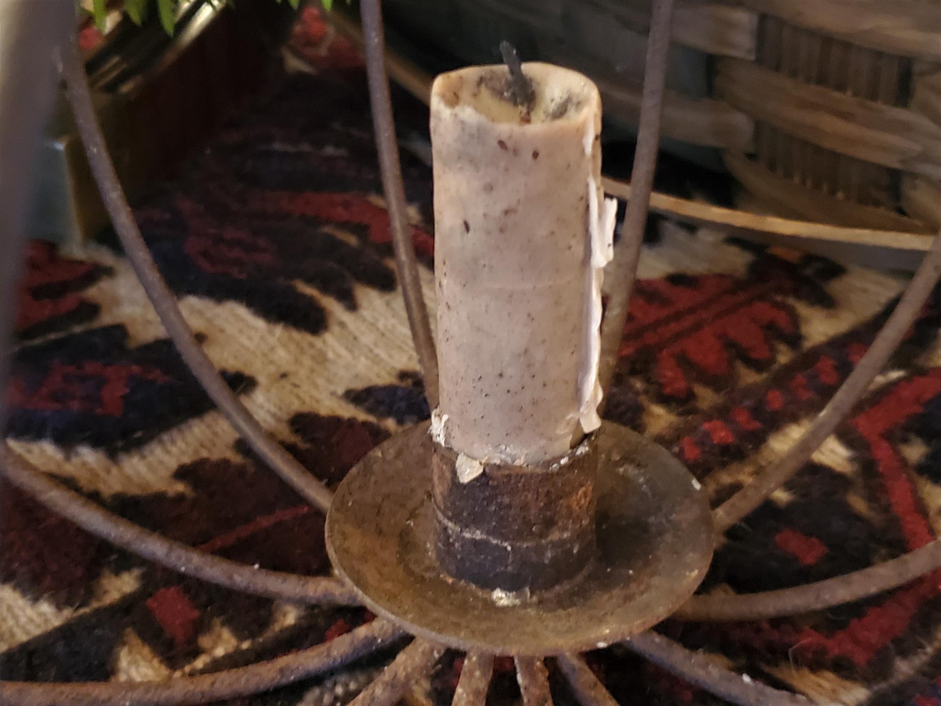 Pressed Tin Christmas Tree Candleholder Clip & Primitive Taper